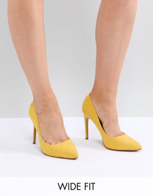ASOS DESIGN Paris Wide Fit pointed high heeled pumps in yellow