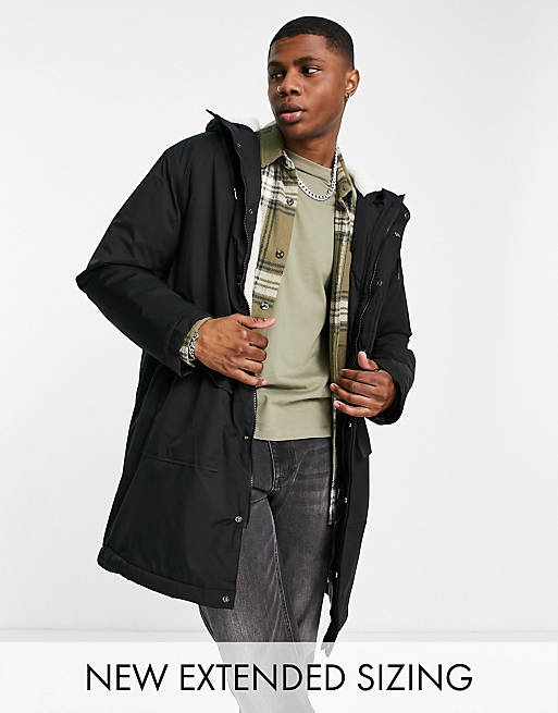 Asos Design Parka Coat With Borg Lining, Mens Parka Coats With Fur Hood Asos