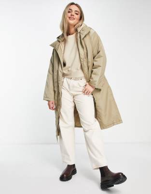 Asos Design - Parka Double Layer Trapuntato Color Pietra-Verde