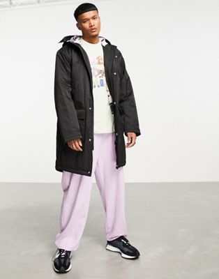 ASOS DESIGN parka in black with printed borg aztec lining
