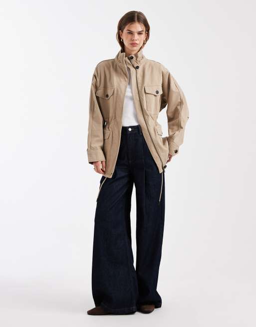 ASOS DESIGN - Parka in cotone color pietra con quattro tasche, 2 di 4