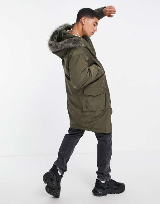 Designer mens parka on sale coats with fur hood