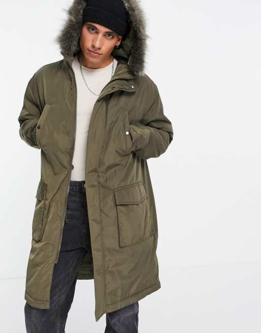 Green parka jacket with fur hood sale