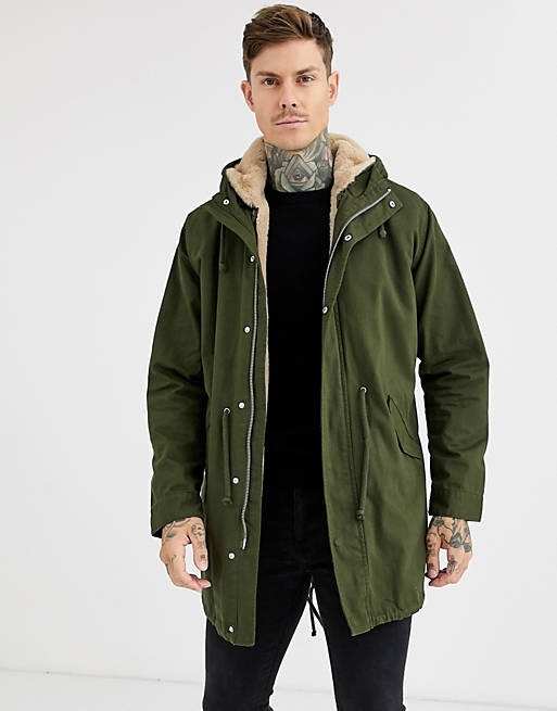 ASOS DESIGN parka jacket in khaki with detachable faux fur liner | ASOS
