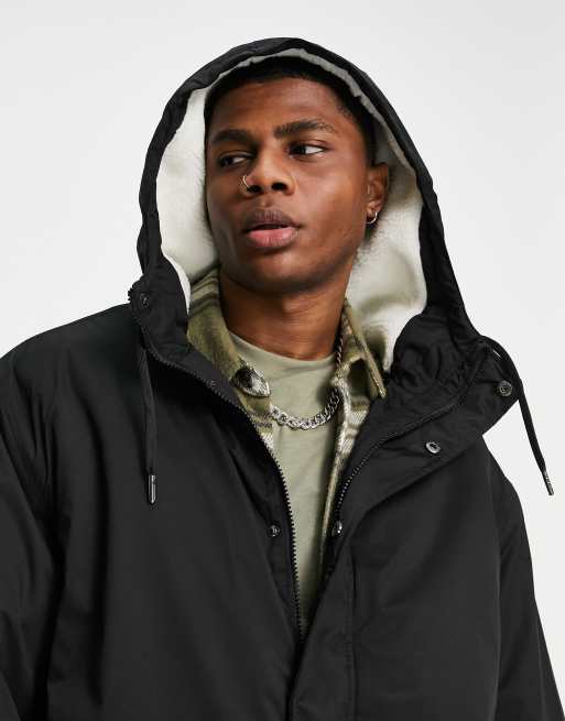 ASOS DESIGN parka jacket with borg lining in black