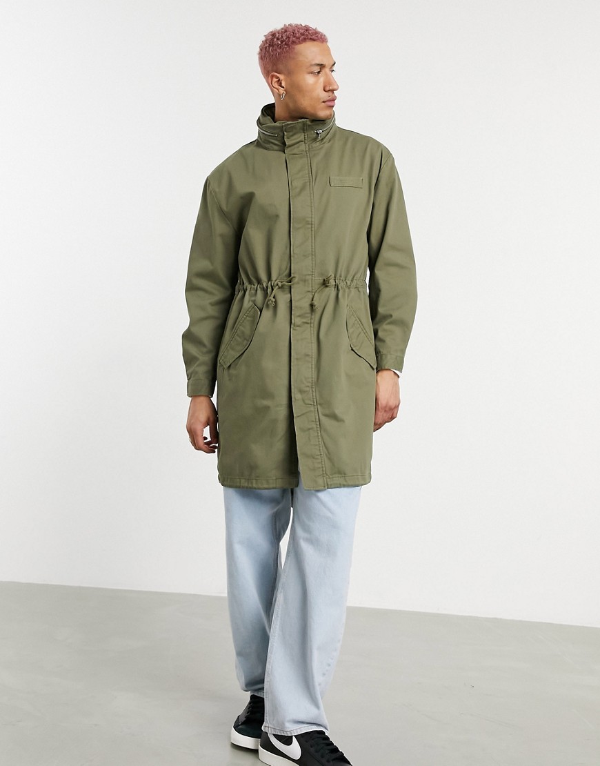 ASOS DESIGN parka jacket with funnel neck in khaki-Green