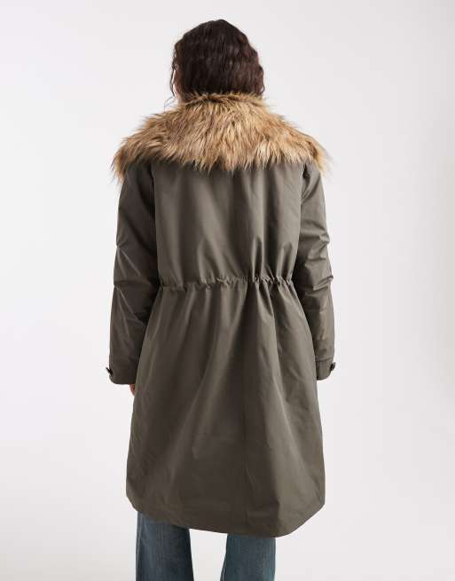 ASOS DESIGN - Parka oversize avec bord en fausse fourrure - Kaki, 3 de 4