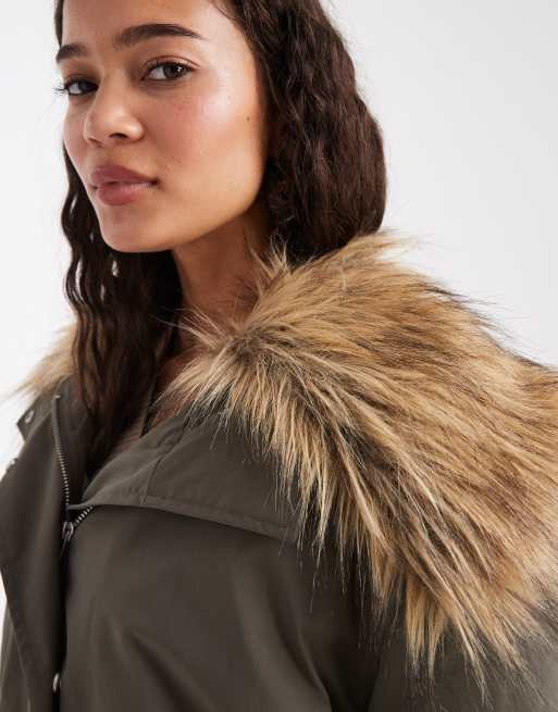 ASOS DESIGN - Parka oversize avec bord en fausse fourrure - Kaki, 4 de 4
