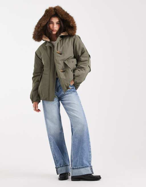 ASOS DESIGN - Parka stile bomber kaki con fermacorda, 3 di 4