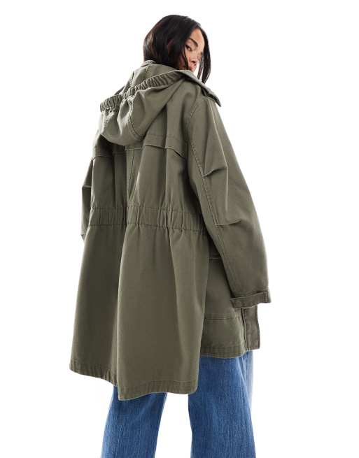 ASOS DESIGN - Parka van canvas katoen met capuchon in kaki, 4 van 4