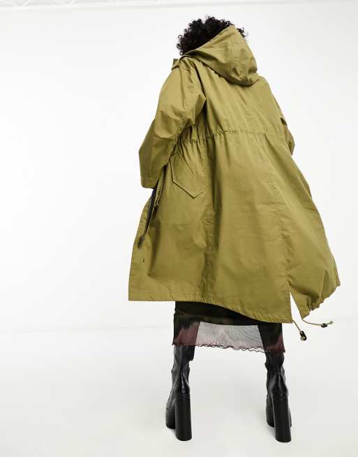 ASOS DESIGN parka with detachable borg lining in olive