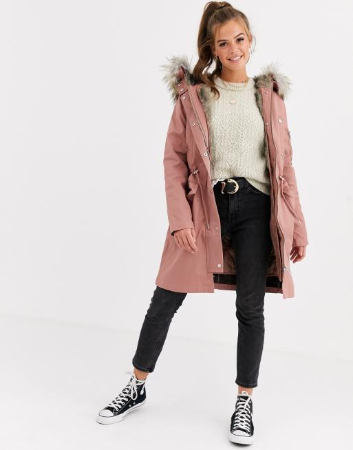 ASOS Parka With Coloured Faux Fur Liner  Faux fur lined coat, Winter coats  women, Grey faux fur coat