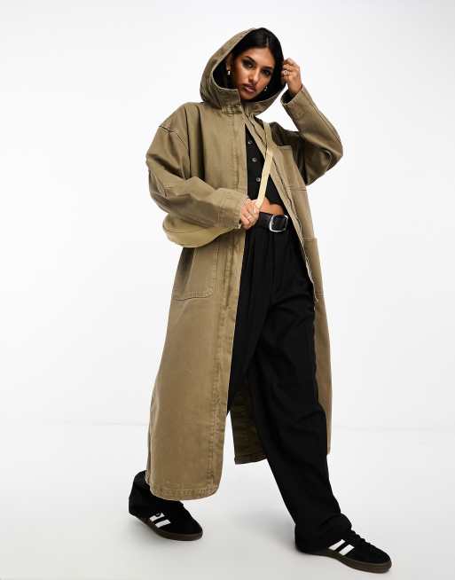 ASOS DESIGN – Parkajacke aus Denim in Khaki