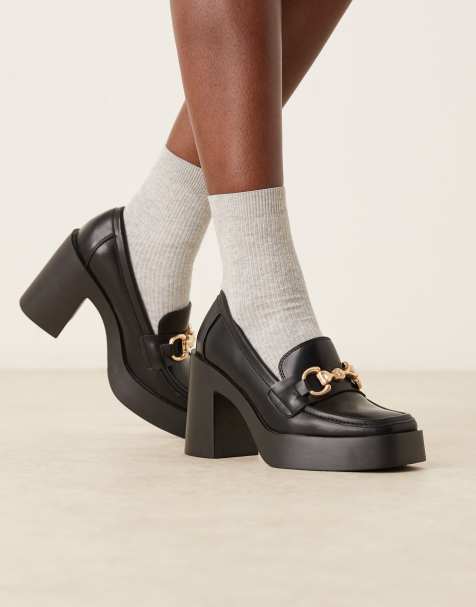 ASOS DESIGN Parker high heeled loafers in black - view 1