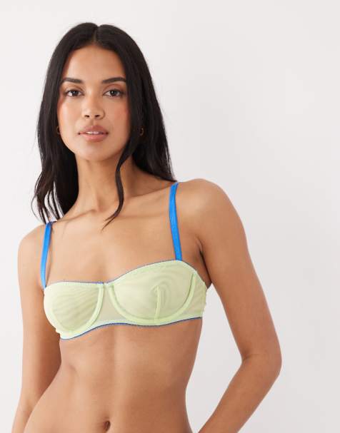 ASOS DESIGN Parker sheer mesh underwire balconette bra with contrast trim in lime & cobalt - view 1