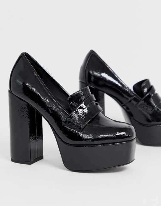 Faux Patent Leather Platform Loafer Heels