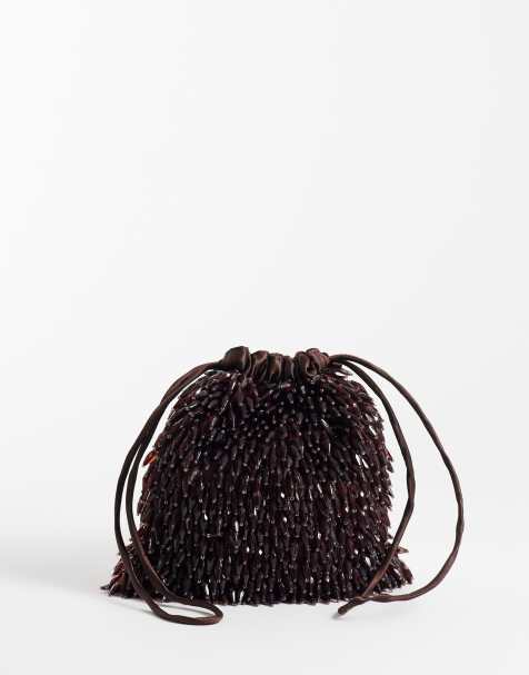 ASOS DESIGN pärlbesatt kuvertväska i chokladbrun - view 1
