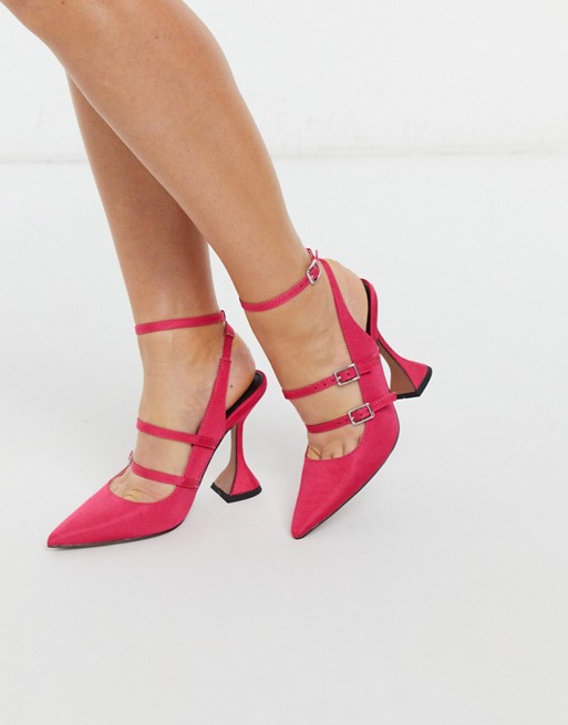 ASOS DESIGN Parry multi buckle high heeled shoes in pink