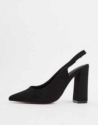ASOS DESIGN – Parson – Schuhe mit Fersenriemen und hohem Blockabsatz in Schwarz