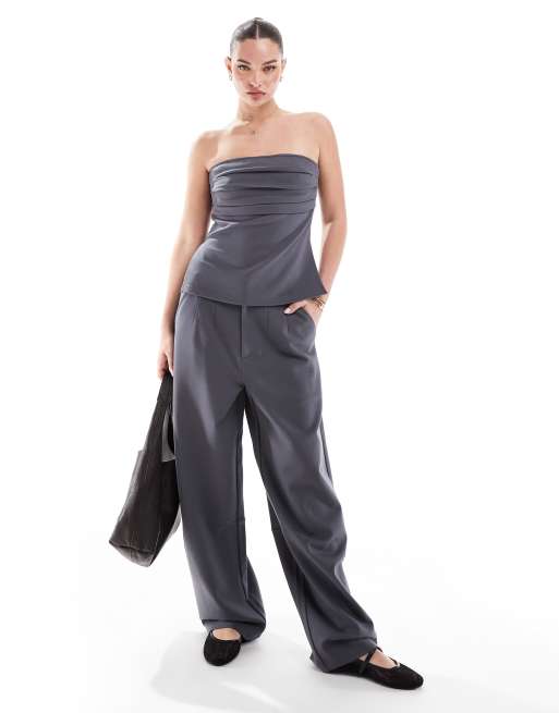 ASOS DESIGN (part of a set) ponte pleated bandeau top in charcoal, 2 of 4