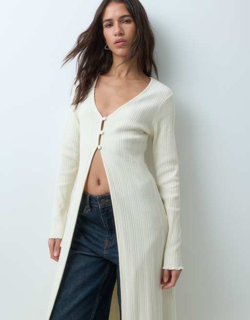 ASOS DESIGN parte de un conjunto cárdigan largo acanalado en crudo, 5 de 5