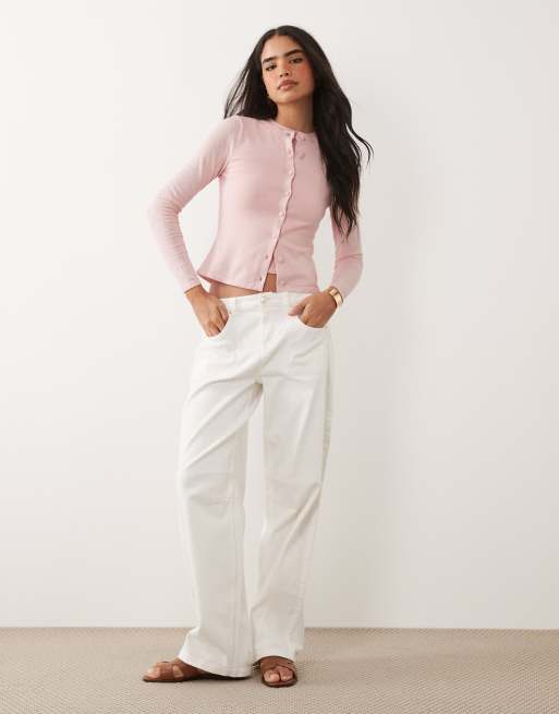 ASOS DESIGN - Parte de un conjunto - Cárdigan rosa de corte cuadrado de punto, 2 de 4