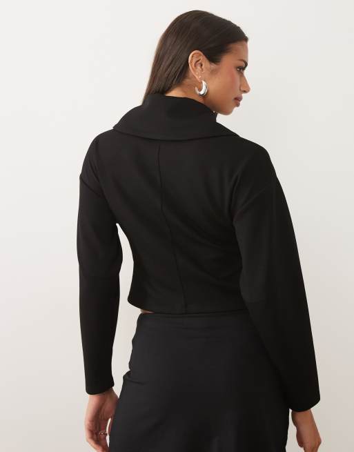ASOS DESIGN - Parte de un conjunto - Chaqueta negra extragrande con cremallera y solapas, 4 de 4