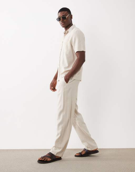 ASOS DESIGN - Parte de un conjunto - Pantalones color piedra de corte recto de mezcla de lino