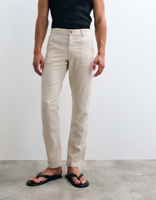 ASOS DESIGN - Parte de un conjunto - Pantalones color piedra de mezcla de lino, 2 de 5