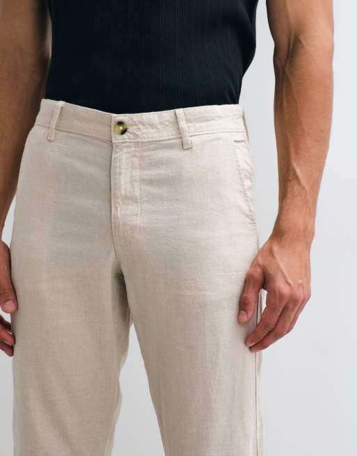 ASOS DESIGN - Parte de un conjunto - Pantalones color piedra de mezcla de lino, 3 de 5