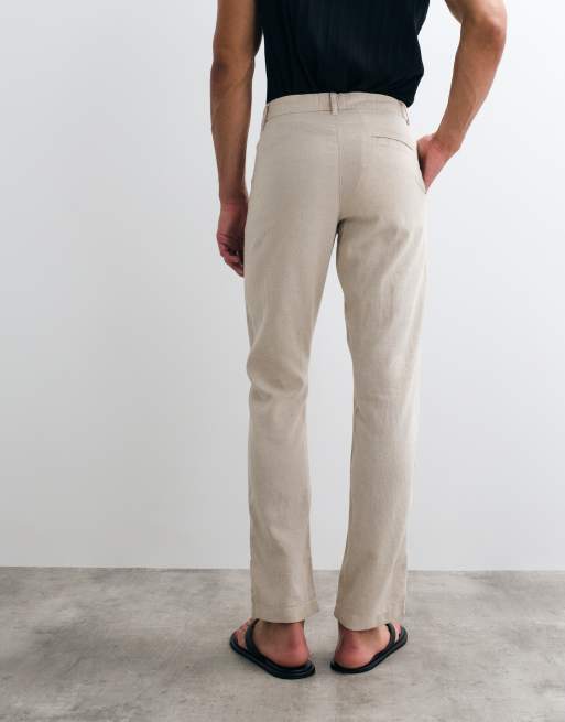 ASOS DESIGN - Parte de un conjunto - Pantalones color piedra de mezcla de lino, 4 de 5