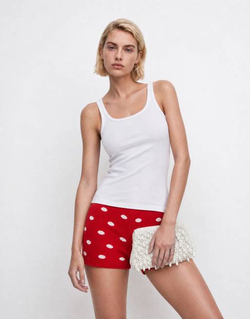 ASOS DESIGN - Top rojo asimétrico con estampado de lunares de punto (parte de un conjunto), 3 de 3