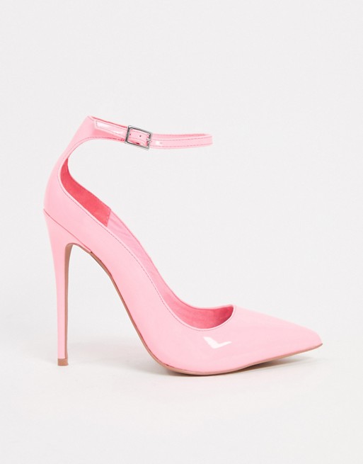 ASOS DESIGN Participate stiletto court shoes in pink patent