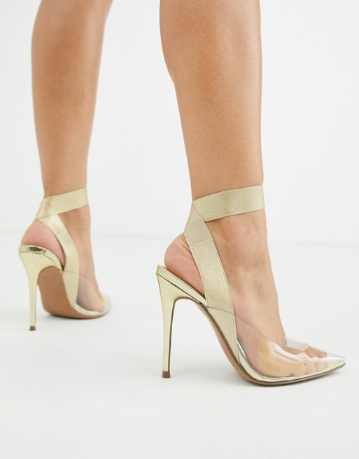 ASOS DESIGN Partner elastic stiletto heels in gold