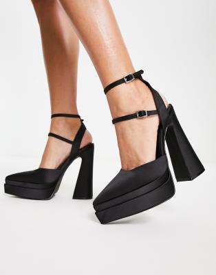 ASOS DESIGN Parton pointed double platform heeled shoes in black