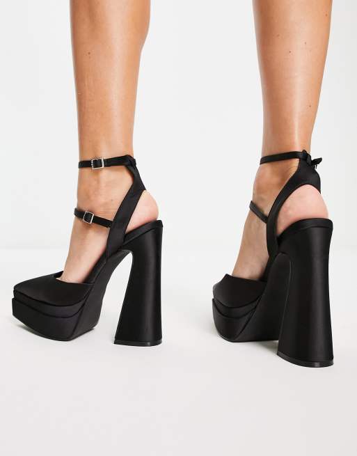 ASOS DESIGN Parton pointed double platform heeled shoes in black