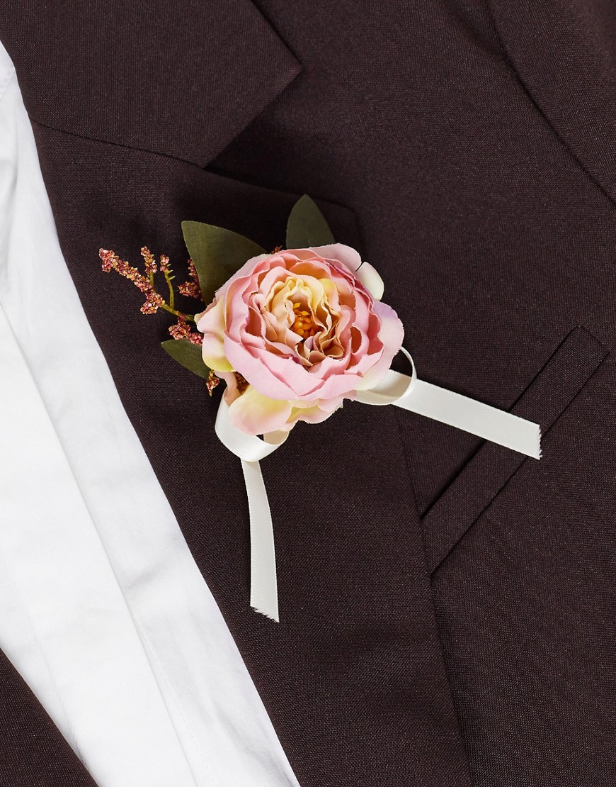 ASOS DESIGN party and prom flower corsage in pink-Multi