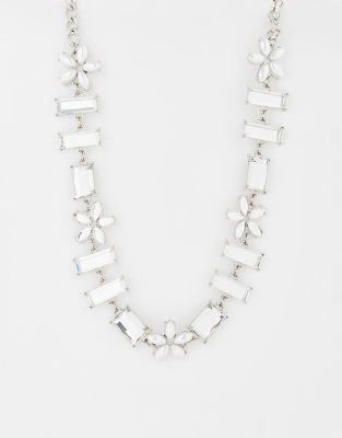 ASOS DESIGN party short necklace in crystals and crystal flowers in silver tone - ASOS Price Checker
