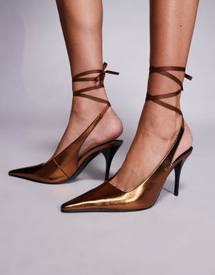 ASOS DESIGN - Pascha - Bronzefarbene Pumps mit Beinschnürung und abgeschnittener Zehenpartie-Brown