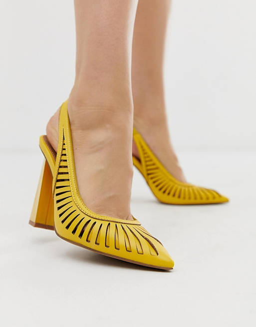 ASOS DESIGN Pascha cut out sling back high heels in yellow