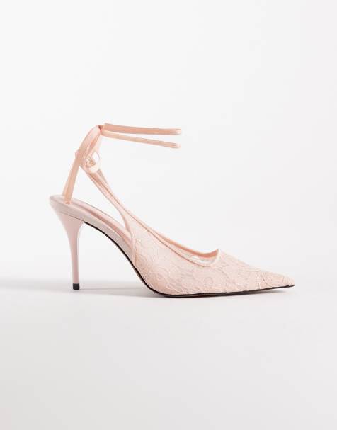 ASOS DESIGN – Pascha – Rosa pumps med spets, snäv tå och knytning runt benet - view 1