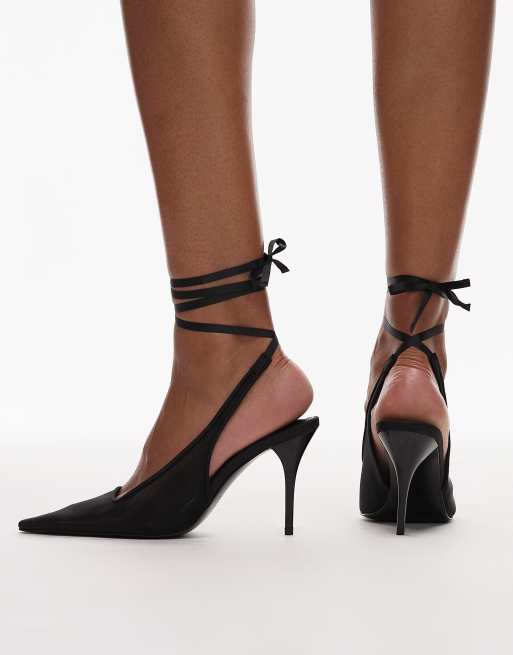 ASOS DESIGN Pascha tie leg detail high heeled shoes in black mesh, 3 of 4