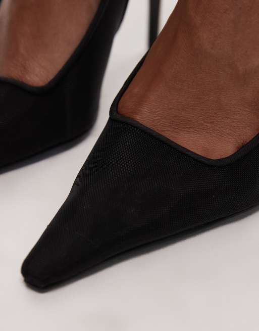 ASOS DESIGN Pascha tie leg detail high heeled shoes in black mesh, 4 of 4
