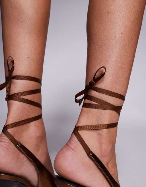 ASOS DESIGN Pascha tie leg detail high heeled shoes in bronze, 3 of 4
