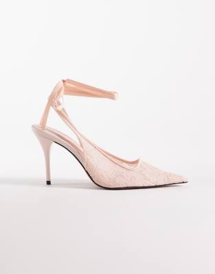 Asos Design Pascha Tie Leg Snipped Toe Heeled Pumps In Pink