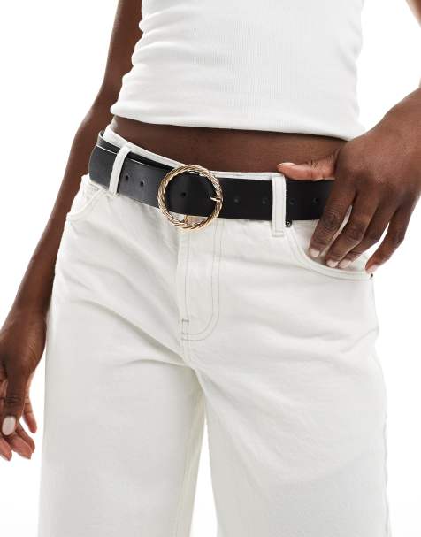 ASOS DESIGN – Pasek do jeansów ze skręconą klamrą w kolorze złota - view 1