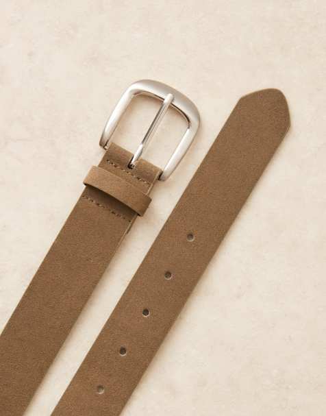 ASOS DESIGN – Pasek z naturalnego zamszu w kolorze khaki - view 1