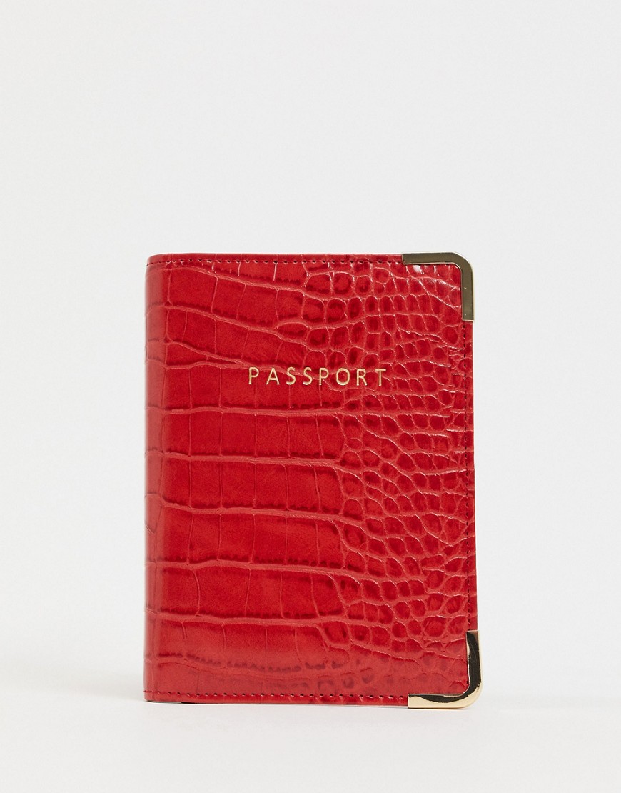 ASOS DESIGN - Paspoorthouder met krokodillenprint in rood