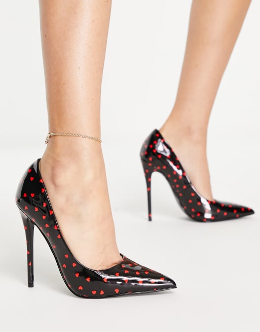 ASOS DESIGN – Passion – Svarta pumps hjärtmönster och stilettklack