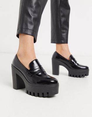 ASOS DESIGN Passive chunky heels in black patent | ASOS